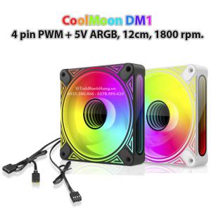 Quạt CoolMoon DM1, 4 pin PWM + 5V ARGB, 12cm, 1800rpm, mẫu mới 2023.