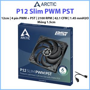 Quạt Arctic P12 Slim PWM PST, 12cm - mỏng 1.5cm, 4 pin PWM + PST, 2100 RPM, 42.1 CFM, 1.45 mmH2O.