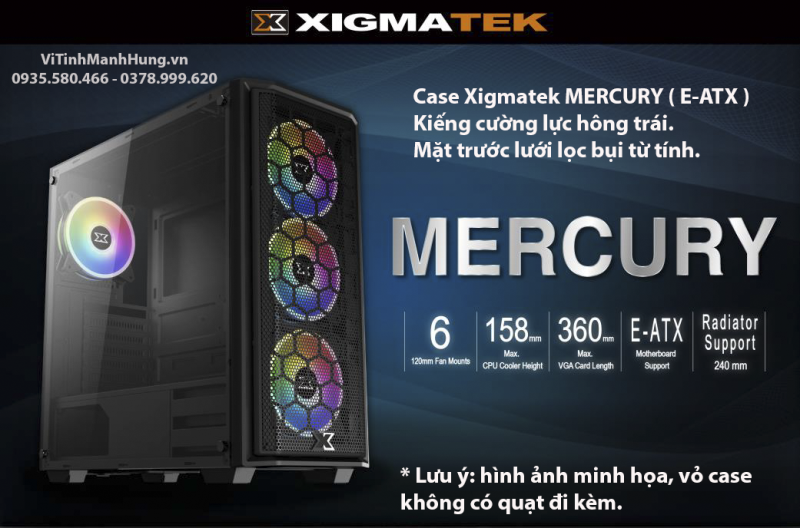 Vỏ case Xigmatek Mercury, E-ATX, USB 3.0, kiếng cường lực hông.