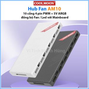 Hub Fan CoolMoon AM10, 10 cổng 4 pin PWM + 5V ARGB, đồng bộ Fan / Led với Mainboard.