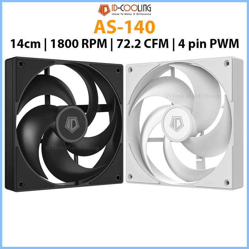 Quạt ID-Cooling AS-140-K, 14cm, 1800rpm, 72.2CFM, 4 pin PWM.