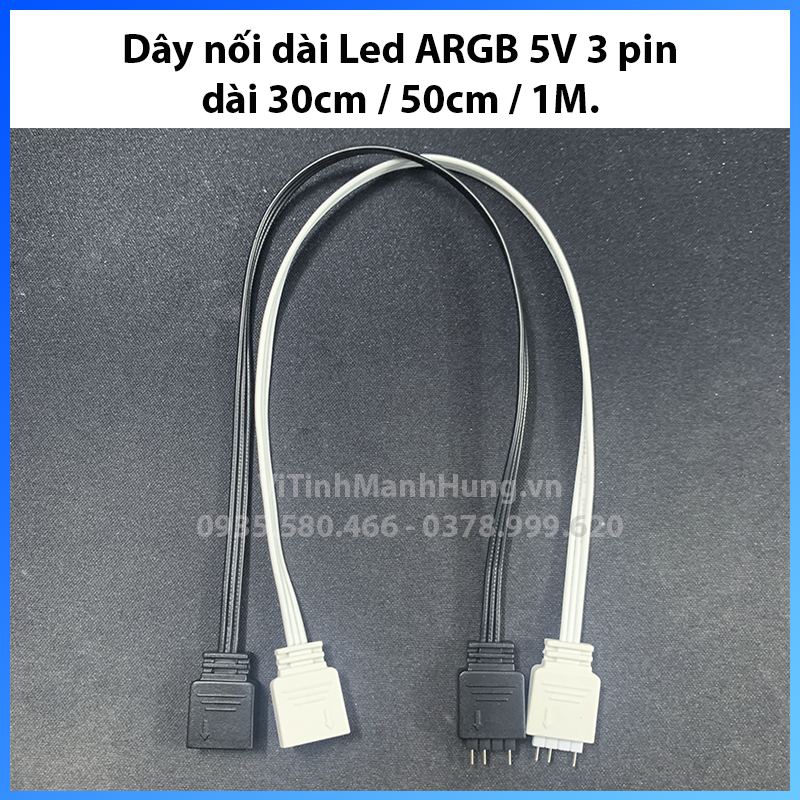 Dây nối dài Led ARGB 5V - 3 pin, dài 30cm / 50cm / 1M, màu Đen / Trắng.